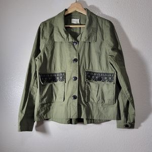 Jolt Army Green Jacket Cropped Button Down